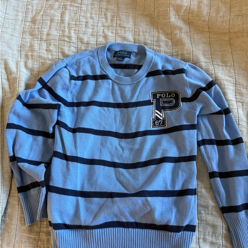 Polo by Ralph Lauren Light Blue and Navy Crewneck Sweater and two Polo shirts